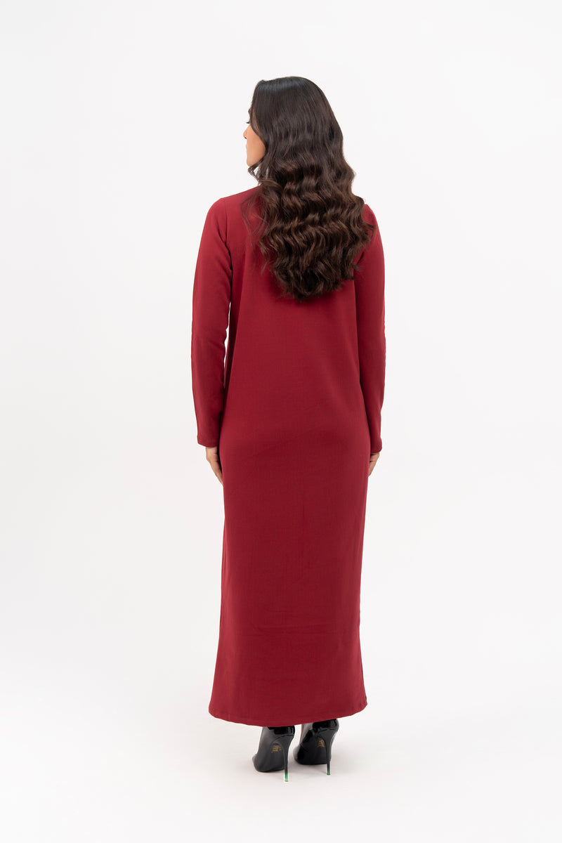 Long Fleece Dress - Maroon