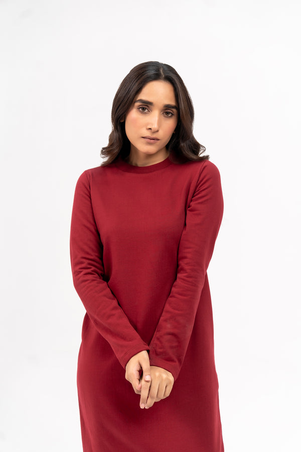 Long Fleece Dress - Maroon