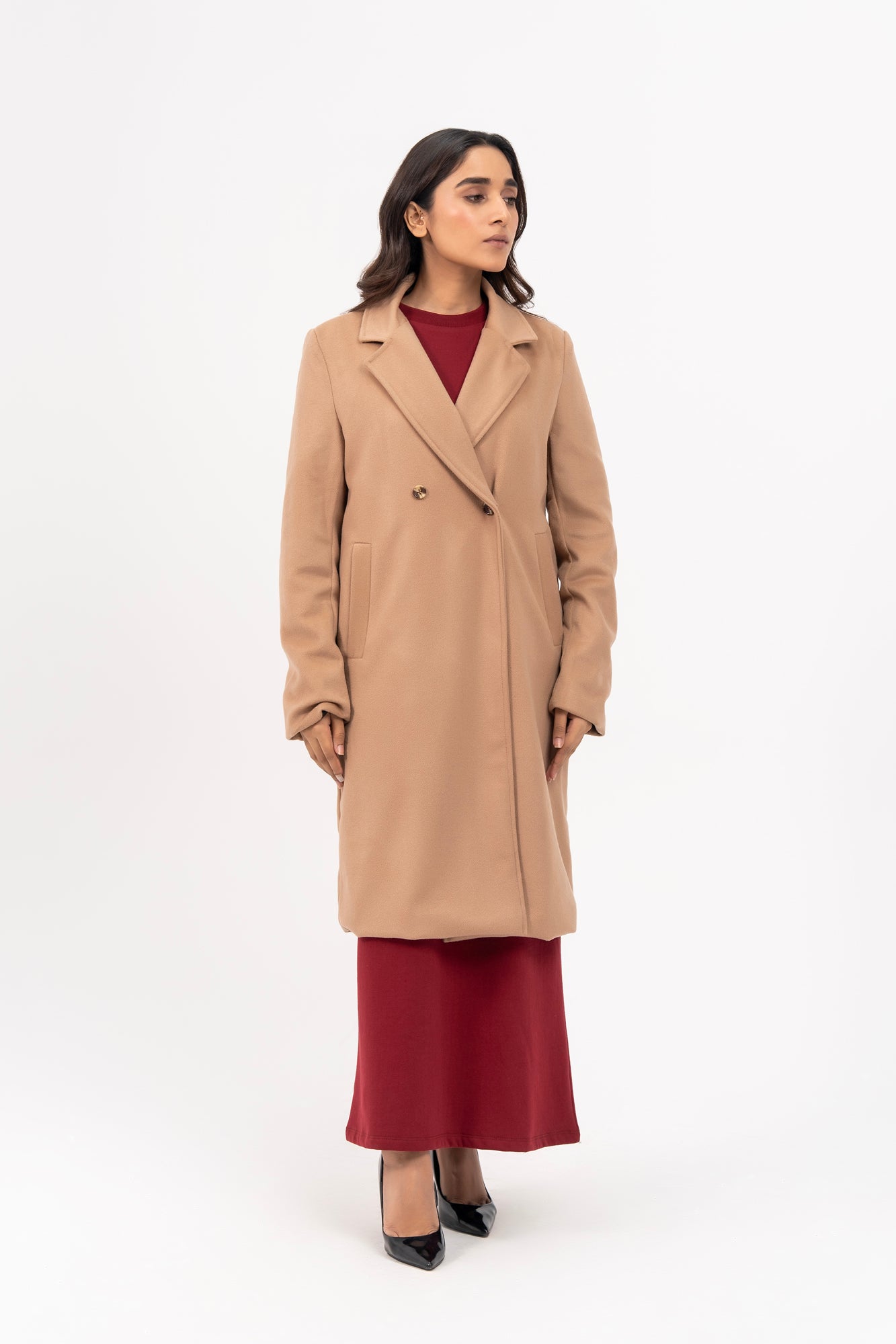 Double Breasted Wool Coat - Camel