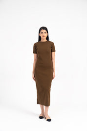Short Sleeve Knit Dress - Chocolate Brown