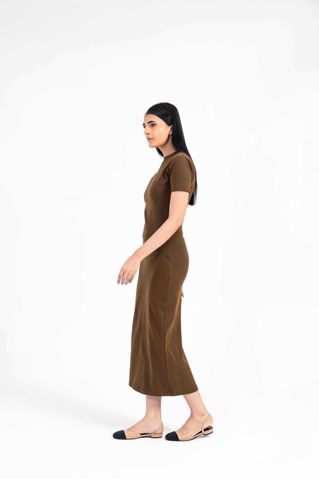 Short Sleeve Knit Dress - Chocolate Brown