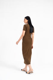Short Sleeve Knit Dress - Chocolate Brown