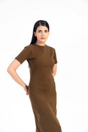 Short Sleeve Knit Dress - Chocolate Brown