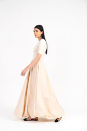 Short Sleeve Ribbed Bubble Hem Dress - Cream
