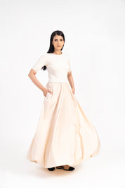 Short Sleeve Ribbed Bubble Hem Dress - Cream