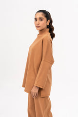 Oversized High Neck Knit Top - Camel