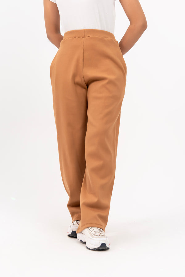 Rib Knit Wide Leg Pant with Pocket - Camel