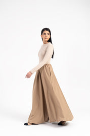 Full Sleeve Ribbed Bubble Hem Dress - Dark Beige