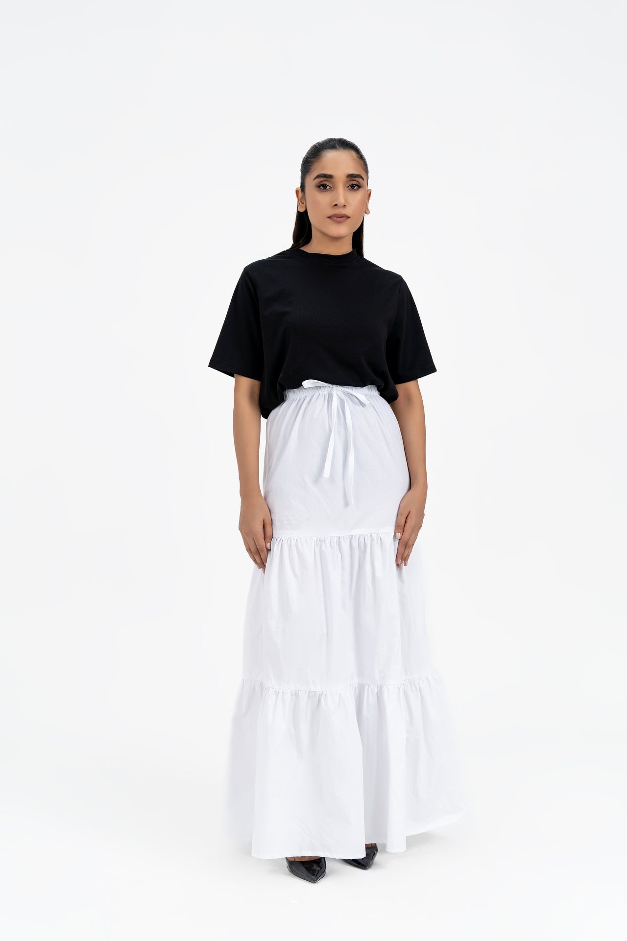 Ruffle Long Skirt With Drawstring White Nine Ninety Nine