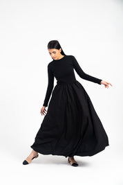 Full Sleeve Ribbed Bubble Hem Dress - Black