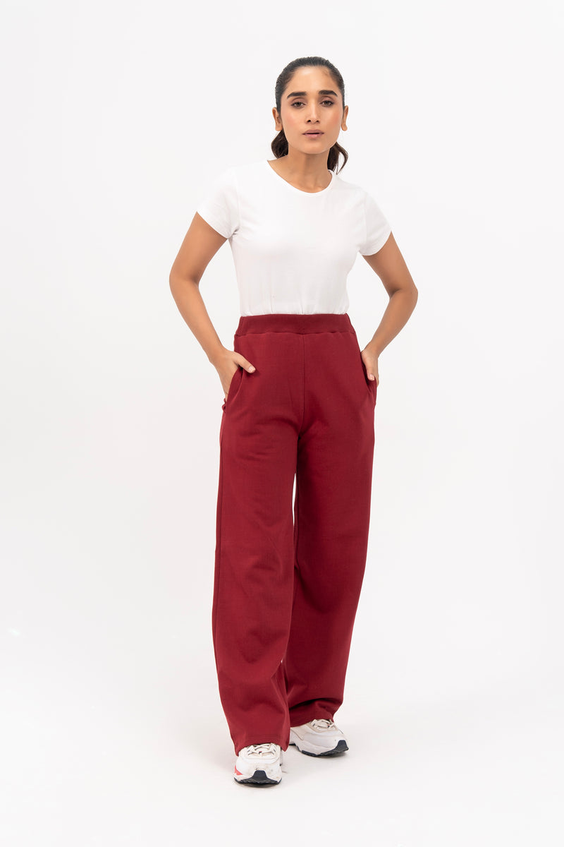 Fleece Wide Leg Pant with Pocket - Maroon