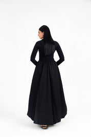 Full Sleeve Ribbed Bubble Hem Dress - Black