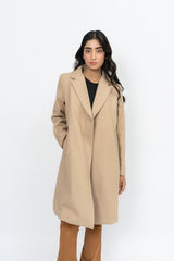 Classic One-Button Wool Coat - Dark Beige