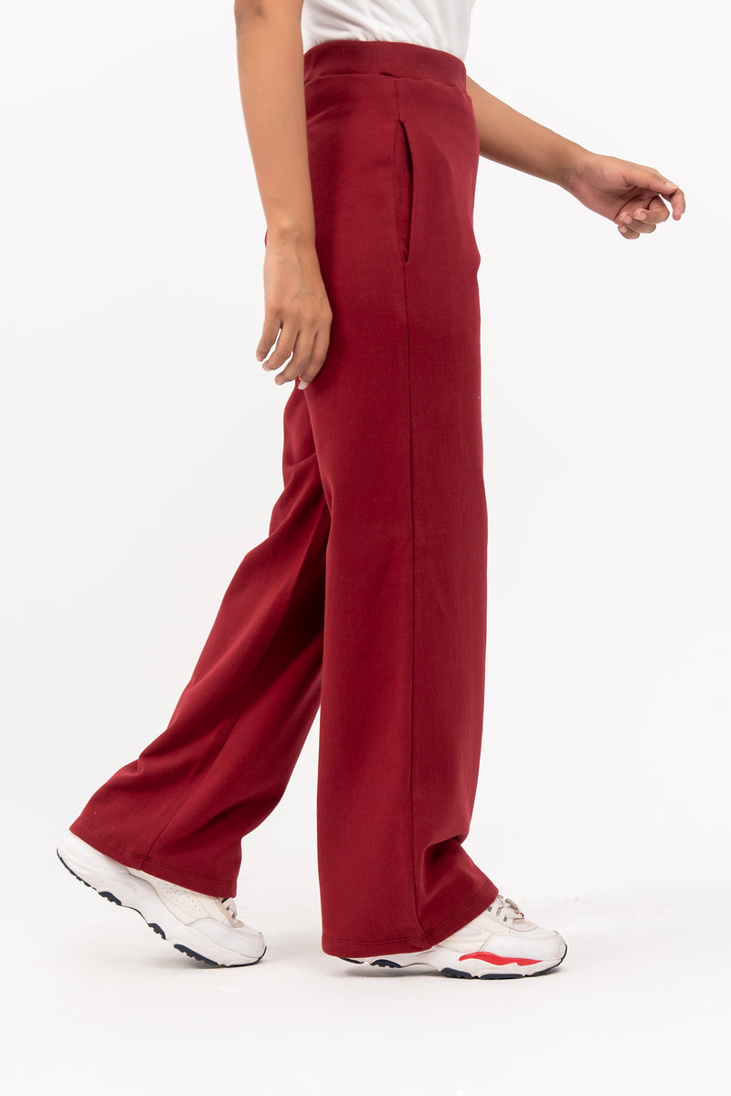 Fleece Wide Leg Pant with Pocket - Maroon