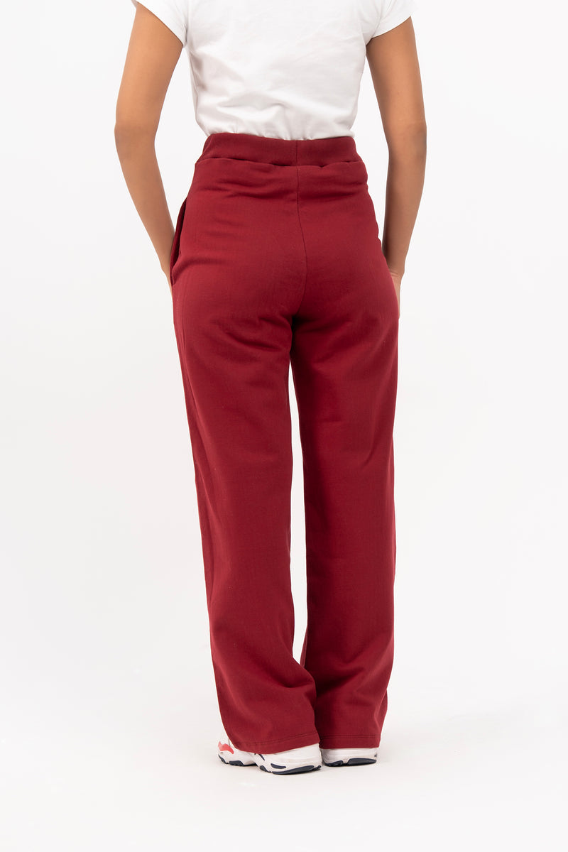 Fleece Wide Leg Pant with Pocket - Maroon