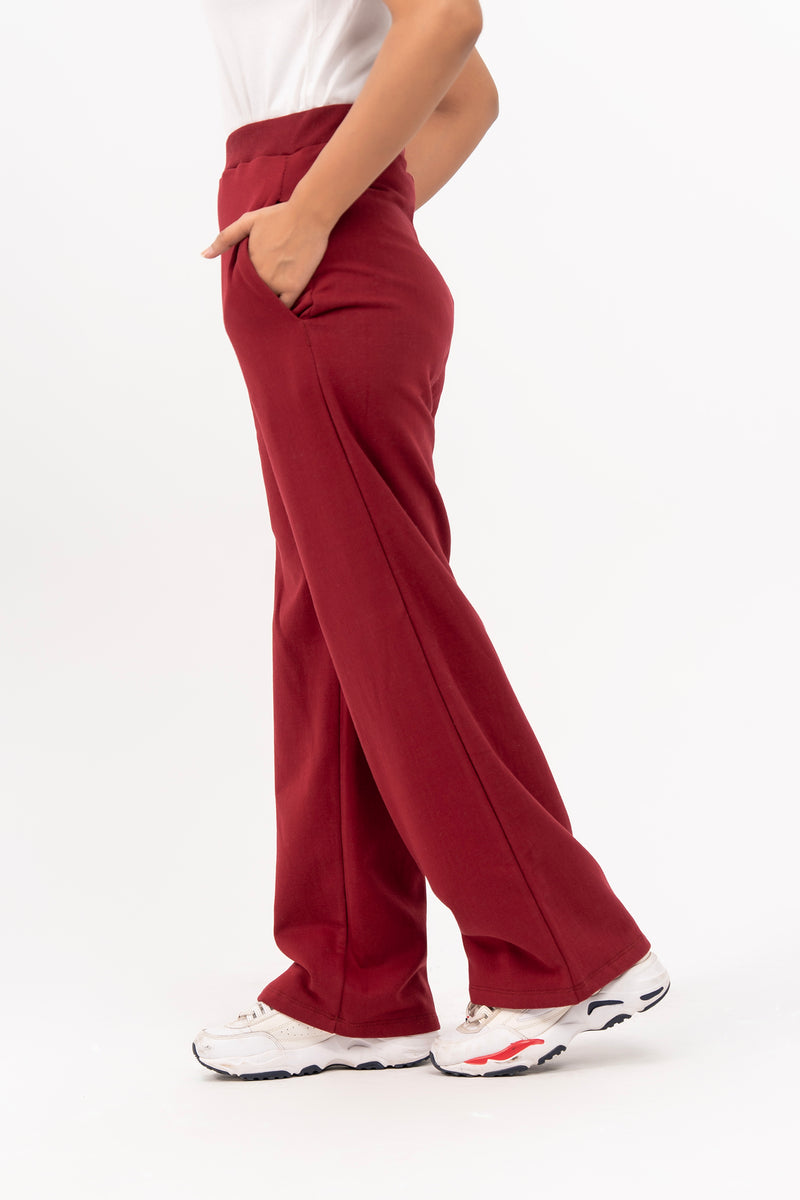 Fleece Wide Leg Pant with Pocket - Maroon