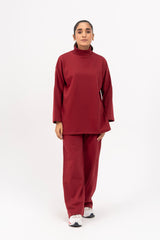 Fleece Wide Leg Pant with Pocket - Maroon