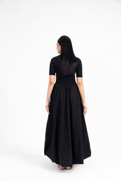 Short Sleeve Ribbed Bubble Hem Dress - Black