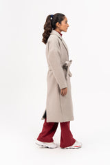 Oversized Belted Wool Coat - Light Grey