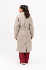 Oversized Belted Wool Coat - Light Grey