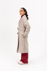 Oversized Belted Wool Coat - Light Grey