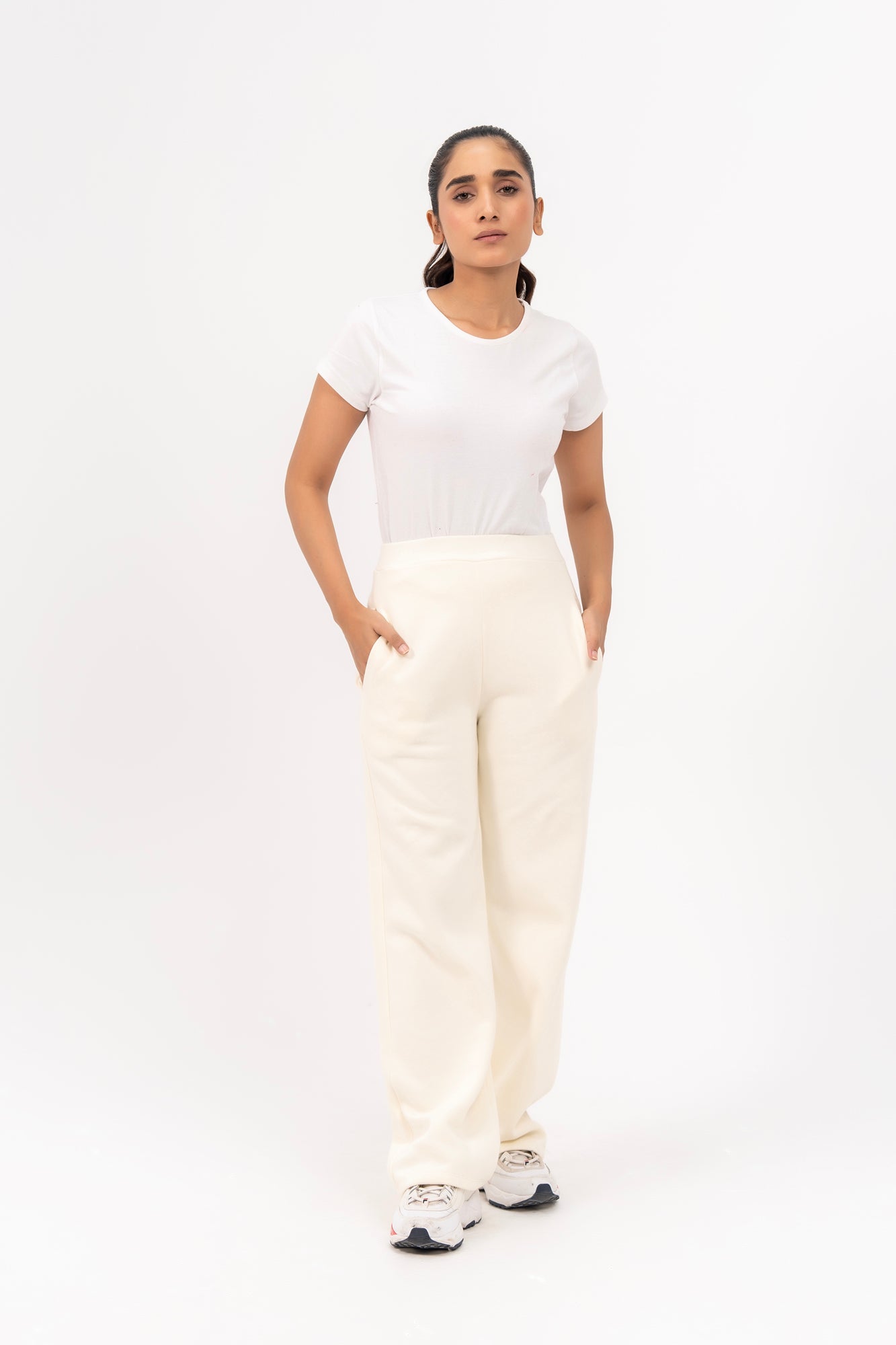 Fleece Wide Leg Pant with Pocket - Cream