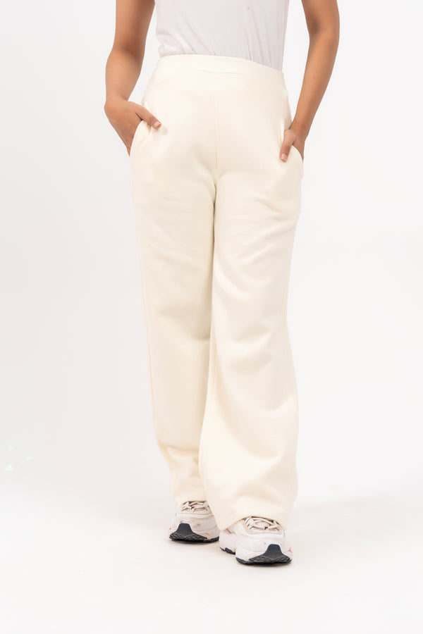 Fleece Wide Leg Pant with Pocket - Cream