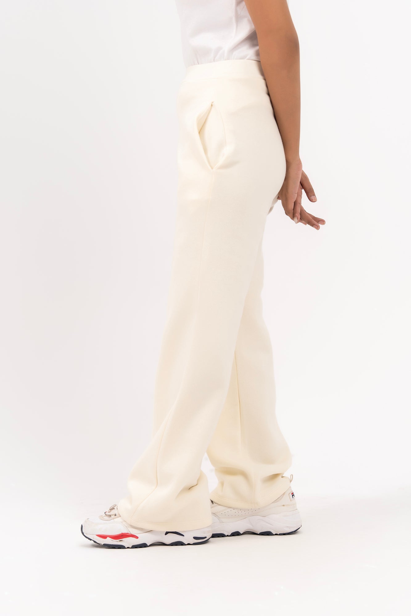 Fleece Wide Leg Pant with Pocket - Cream