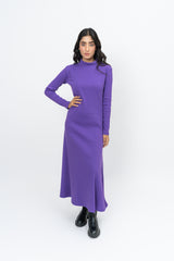 Flared Long Knitted Dress - Purple