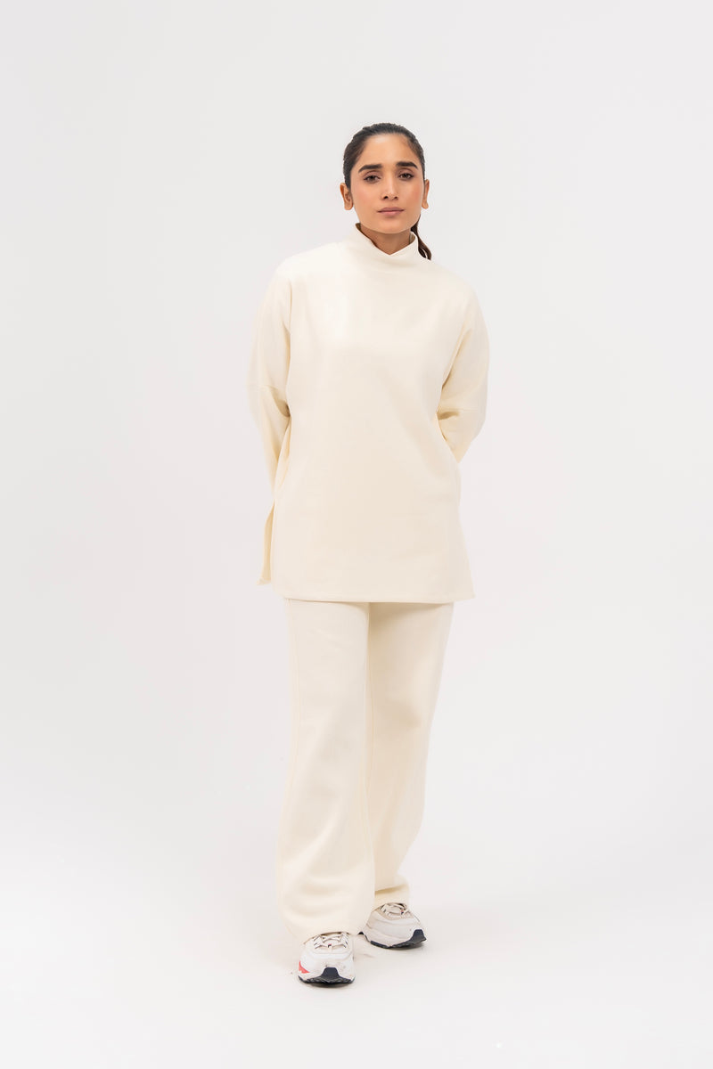 High Neck Fleece Top - Cream