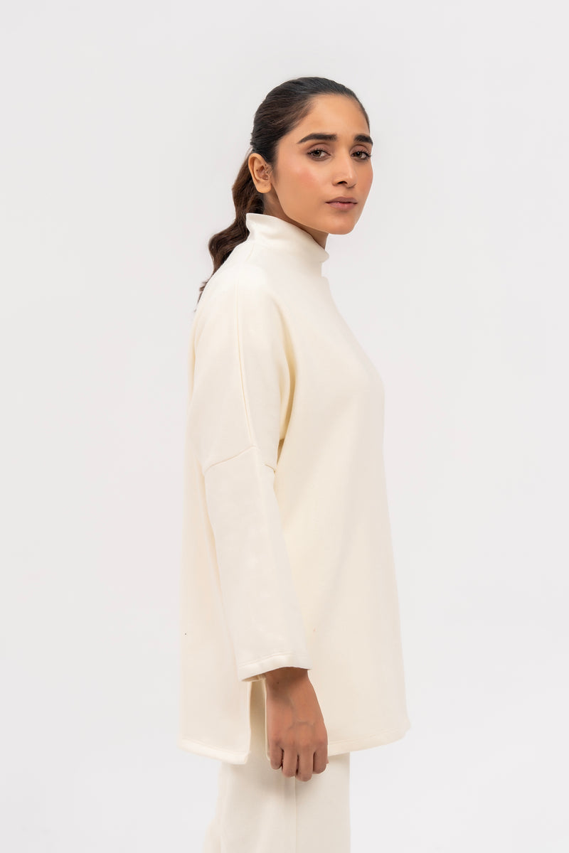 High Neck Fleece Top - Cream