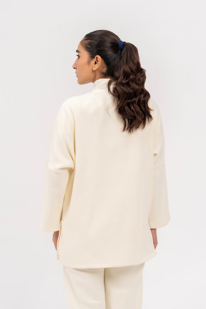 High Neck Fleece Top - Cream