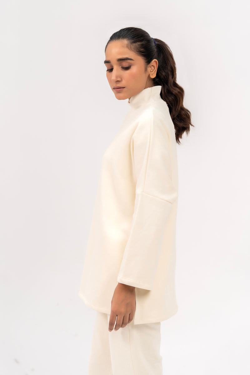 High Neck Fleece Top - Cream