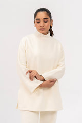 High Neck Fleece Top - Cream