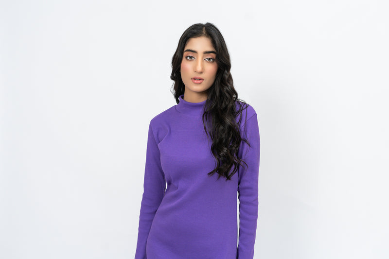 Flared Long Knitted Dress - Purple