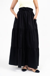 Drawstring Flared Skirt - Black