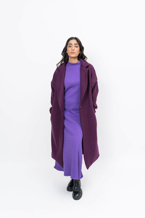 Oversized Belted Wool Coat - Purple
