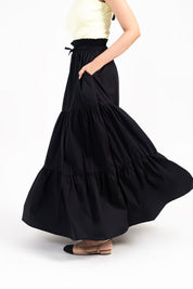 Drawstring Flared Skirt - Black