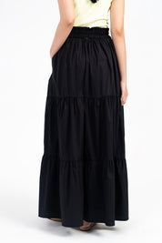 Drawstring Flared Skirt - Black