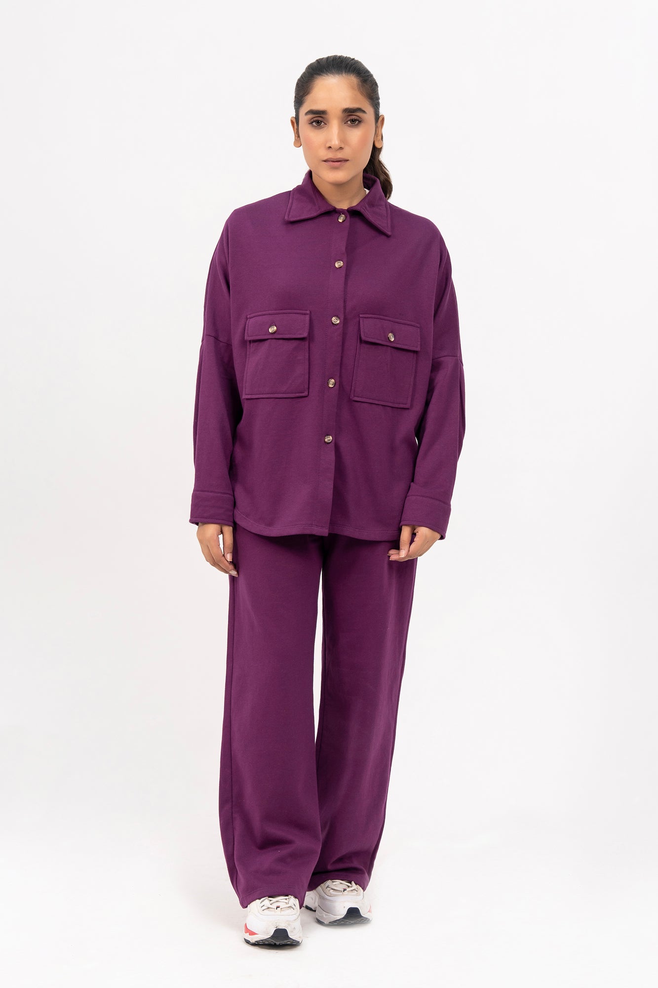 Fleece Overshirt with Pockets - Magenta