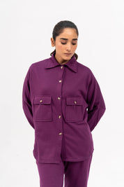 Fleece Overshirt with Pockets - Magenta