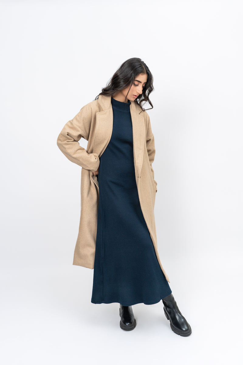 Oversized Belted Wool Coat- Dark Beige