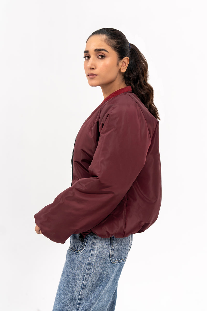 Puff Bomber Jacket - Maroon