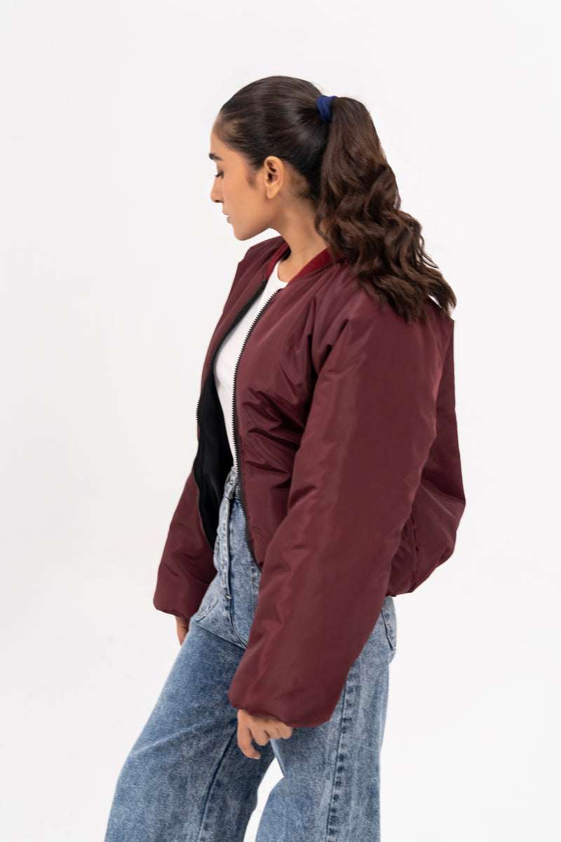 Puff Bomber Jacket - Maroon