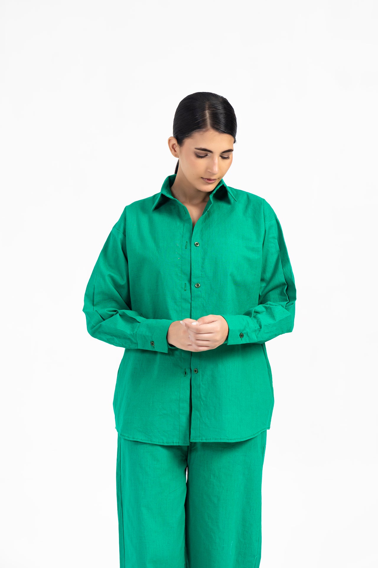 Oversized Shirt with Pleat at Back - Green (Linen)