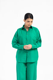 Oversized Shirt with Pleat at Back - Green (Linen)