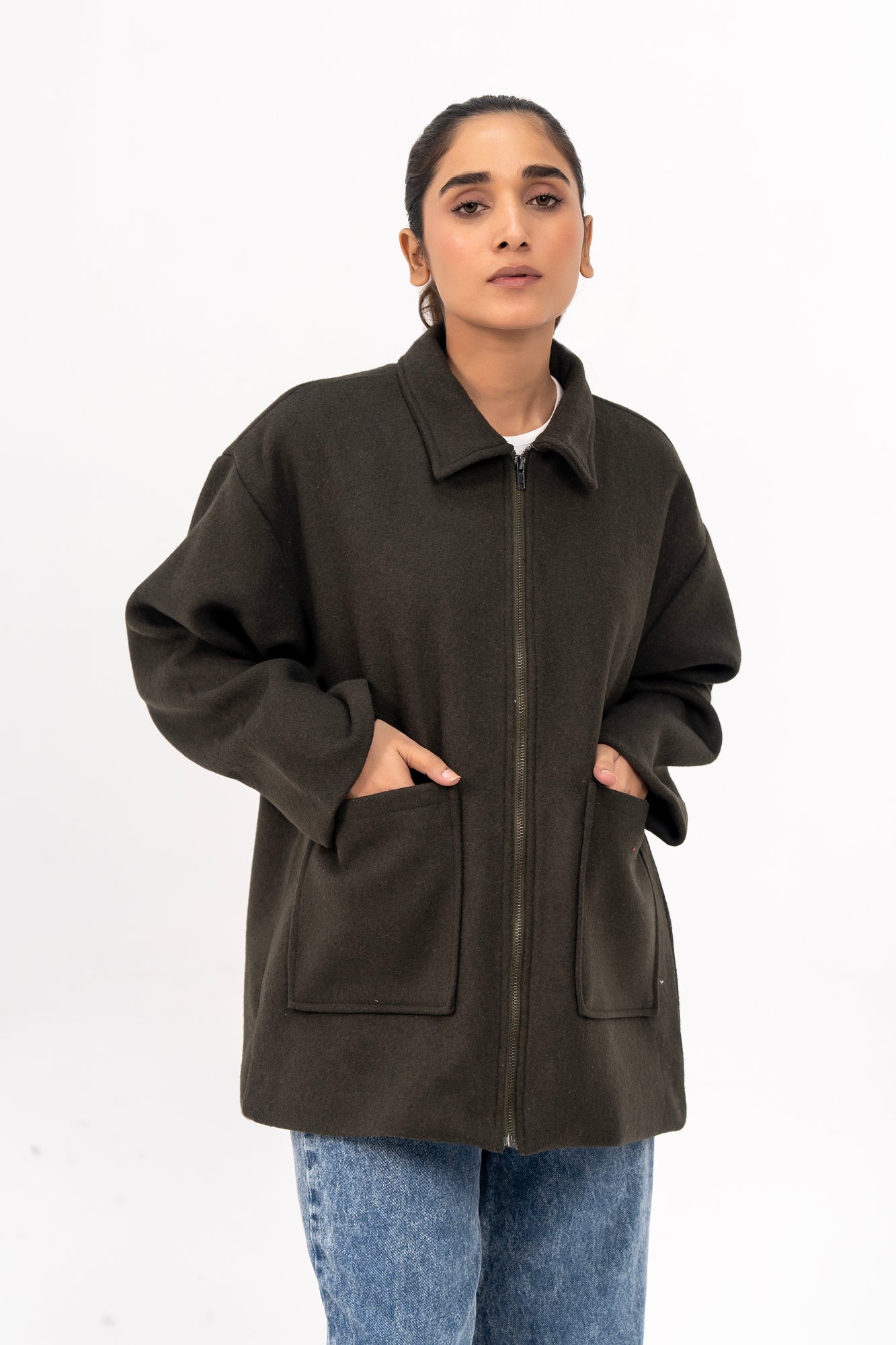 Long Wool Jacket - Dark Green