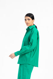 Oversized Shirt with Pleat at Back - Green (Linen)
