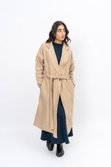Oversized Belted Wool Coat- Dark Beige