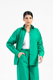 Oversized Shirt with Pleat at Back - Green (Linen)